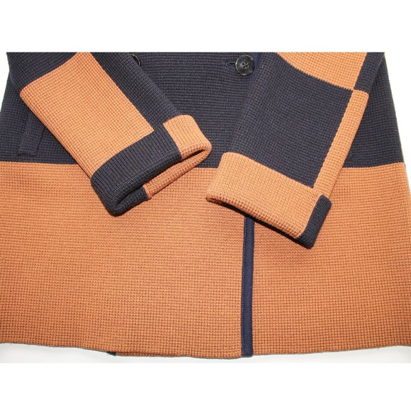 Tory Burch Merino Wool Coat / Small / Navy Mahogany Bold Stripe Heavyweight - Picture 8 of 13